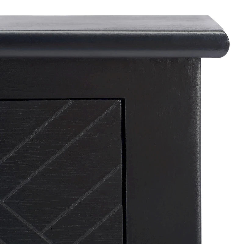 Console 2 tiroirs avec étagère ouverte, finition vieillie blanc / noir / greige / marron