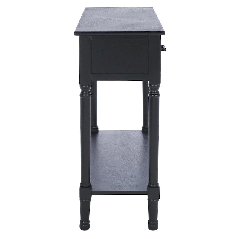 Console 2 tiroirs avec étagère ouverte, finition vieillie blanc / noir / greige / marron
