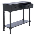 Console 2 tiroirs avec étagère ouverte, finition vieillie blanc / noir / greige / marron