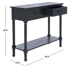 Console 2 tiroirs avec étagère ouverte, finition vieillie blanc / noir / greige / marron