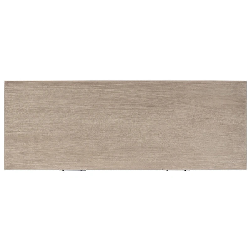 Console 2 tiroirs avec étagère ouverte, finition vieillie blanc / noir / greige / marron