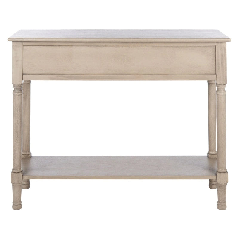 Console 2 tiroirs avec étagère ouverte, finition vieillie blanc / noir / greige / marron