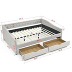 Lit de repos capitonné en tissu beige/gris de taille Queen avec 2 tiroirs de rangement, 2 personnes