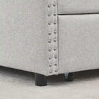 Lit de repos capitonné en tissu beige/gris de taille Queen avec 2 tiroirs de rangement, 2 personnes