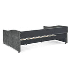 Lit de repos capitonné en tissu beige/gris de taille Queen avec 2 tiroirs de rangement, 2 personnes