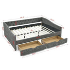 Lit de repos capitonné en tissu beige/gris de taille Queen avec 2 tiroirs de rangement, 2 personnes