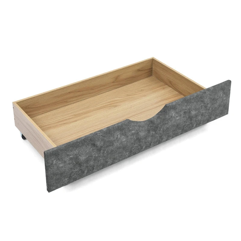 Lit de repos capitonné en tissu beige/gris de taille Queen avec 2 tiroirs de rangement, 2 personnes