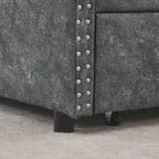 Lit de repos capitonné en tissu beige/gris de taille Queen avec 2 tiroirs de rangement, 2 personnes