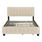 Lit Plateforme Queen Size en Velours Gris/Beige avec 2 Tiroirs et Lit Gigogne Twin XL, 2 Personnes