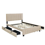 Lit Plateforme Queen Size en Velours Gris/Beige avec 2 Tiroirs et Lit Gigogne Twin XL, 2 Personnes