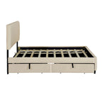 Lit Plateforme Queen Size en Velours Gris/Beige avec 2 Tiroirs et Lit Gigogne Twin XL, 2 Personnes