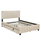 Lit Plateforme Queen Size en Velours Gris/Beige avec 2 Tiroirs et Lit Gigogne Twin XL, 2 Personnes