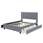 Lit Plateforme Queen Size en Velours Gris/Beige avec 2 Tiroirs et Lit Gigogne Twin XL, 2 Personnes