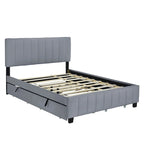 Lit Plateforme Queen Size en Velours Gris/Beige avec 2 Tiroirs et Lit Gigogne Twin XL, 2 Personnes