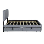 Lit Plateforme Queen Size en Velours Gris/Beige avec 2 Tiroirs et Lit Gigogne Twin XL, 2 Personnes