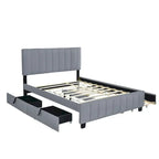 Lit Plateforme Queen Size en Velours Gris/Beige avec 2 Tiroirs et Lit Gigogne Twin XL, 2 Personnes