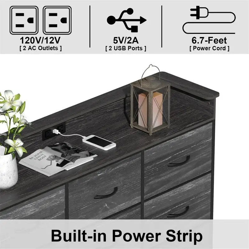Commode grège / marron rustique / anthracite / blanc avec lumière LED et ports USB