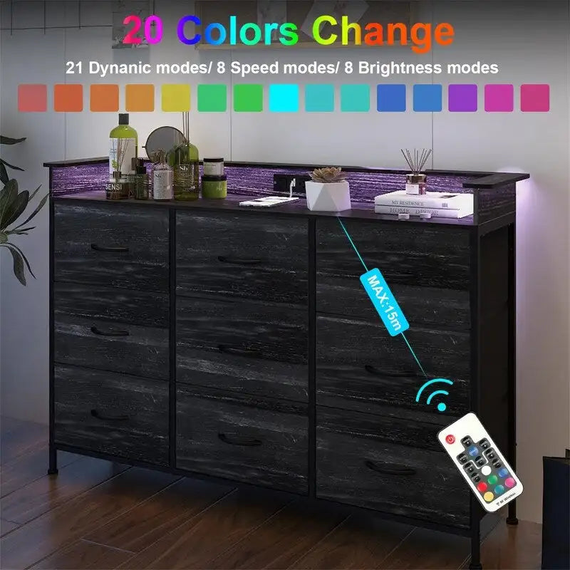 Commode grège / marron rustique / anthracite / blanc avec lumière LED et ports USB