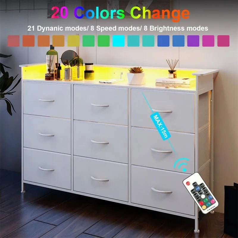 Commode grège / marron rustique / anthracite / blanc avec lumière LED et ports USB