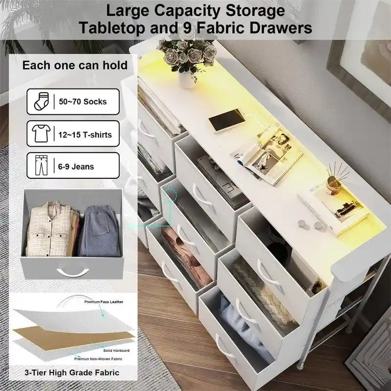 Commode grège / marron rustique / anthracite / blanc avec lumière LED et ports USB