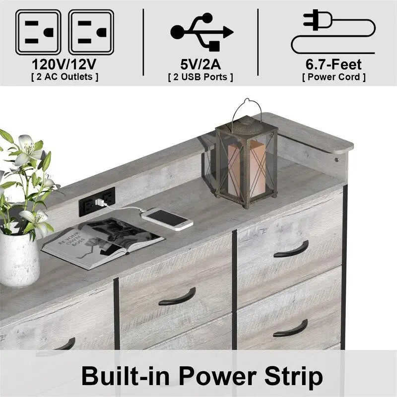 Commode grège / marron rustique / anthracite / blanc avec lumière LED et ports USB
