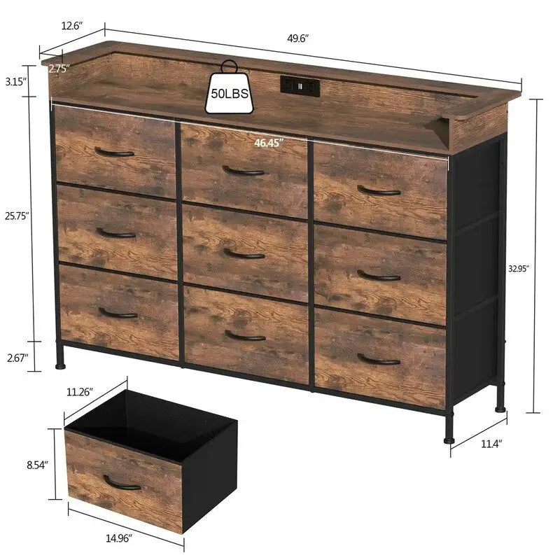 Commode grège / marron rustique / anthracite / blanc avec lumière LED et ports USB