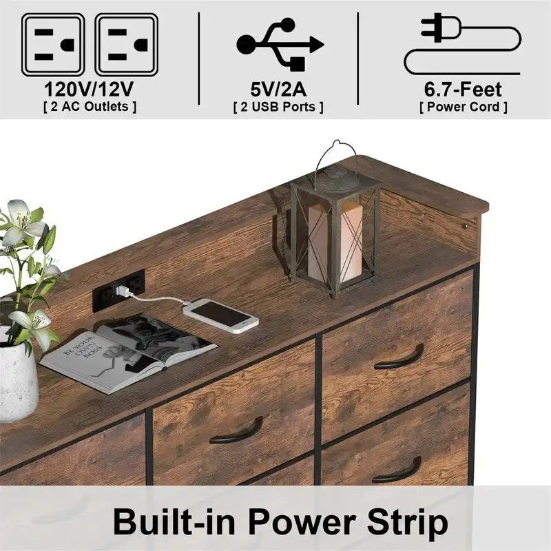 Commode grège / marron rustique / anthracite / blanc avec lumière LED et ports USB