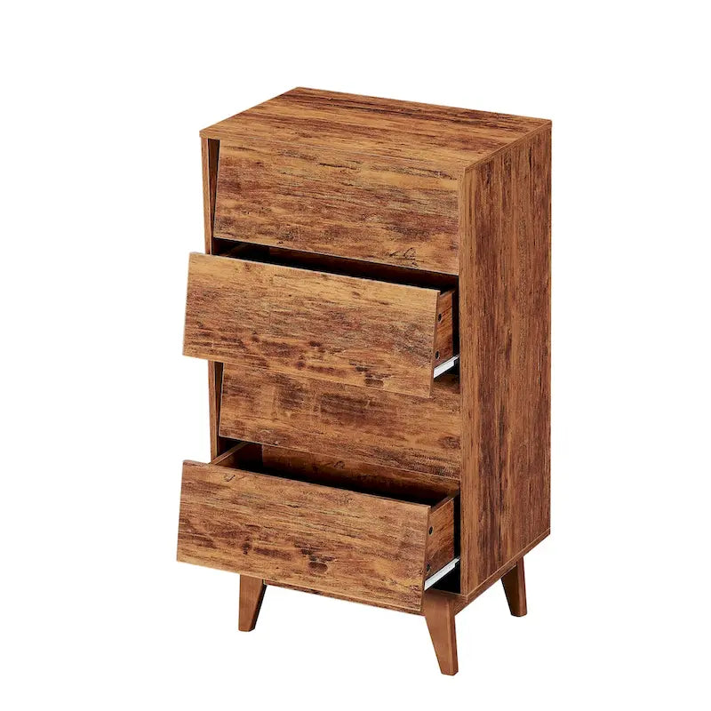Commode marron à 4 tiroirs avec design biseauté vintage et pieds en bois massif