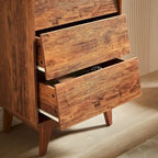 Commode marron à 4 tiroirs avec design biseauté vintage et pieds en bois massif