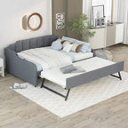 Lit de repos gris rembourré pleine taille avec lit gigogne escamotable et chargement USB