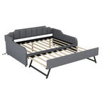 Lit de repos gris rembourré pleine taille avec lit gigogne escamotable et chargement USB