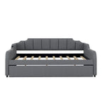Lit de repos gris rembourré pleine taille avec lit gigogne escamotable et chargement USB