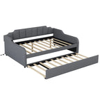Lit de repos gris rembourré pleine taille avec lit gigogne escamotable et chargement USB
