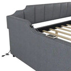 Lit de repos gris rembourré pleine taille avec lit gigogne escamotable et chargement USB