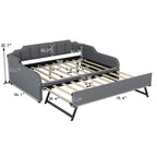 Lit de repos gris rembourré pleine taille avec lit gigogne escamotable et chargement USB
