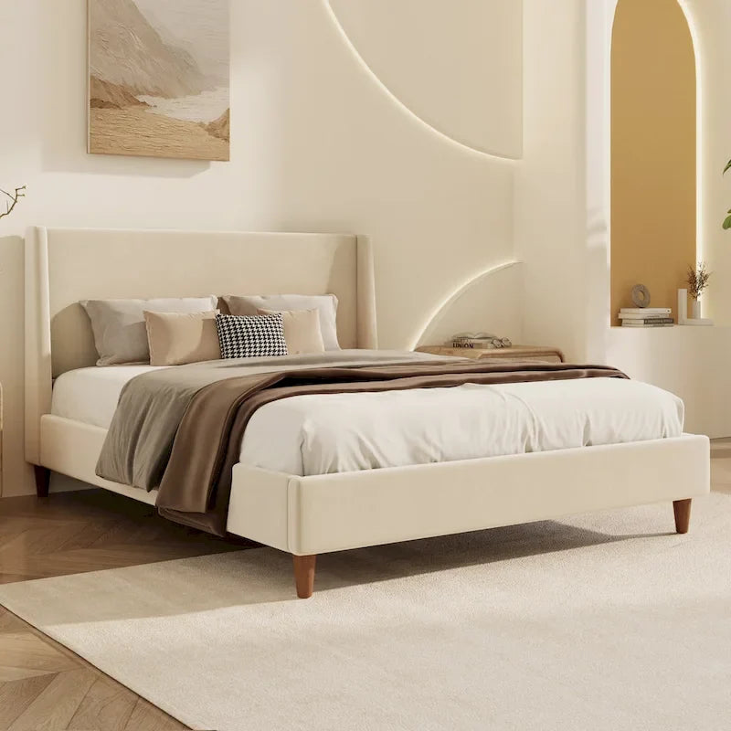 Modern Boucle Upholstered Platform Bed by 
