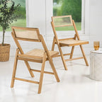 Olivier Mid-Century Vintage Wood Rattan Folding Chair with Adjustable Back, (Set of 2) by 