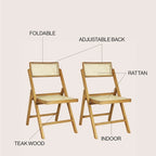 Chaise pliant vintage en bois et rotin du milieu du siècle avec dossier réglable (lot de 2)