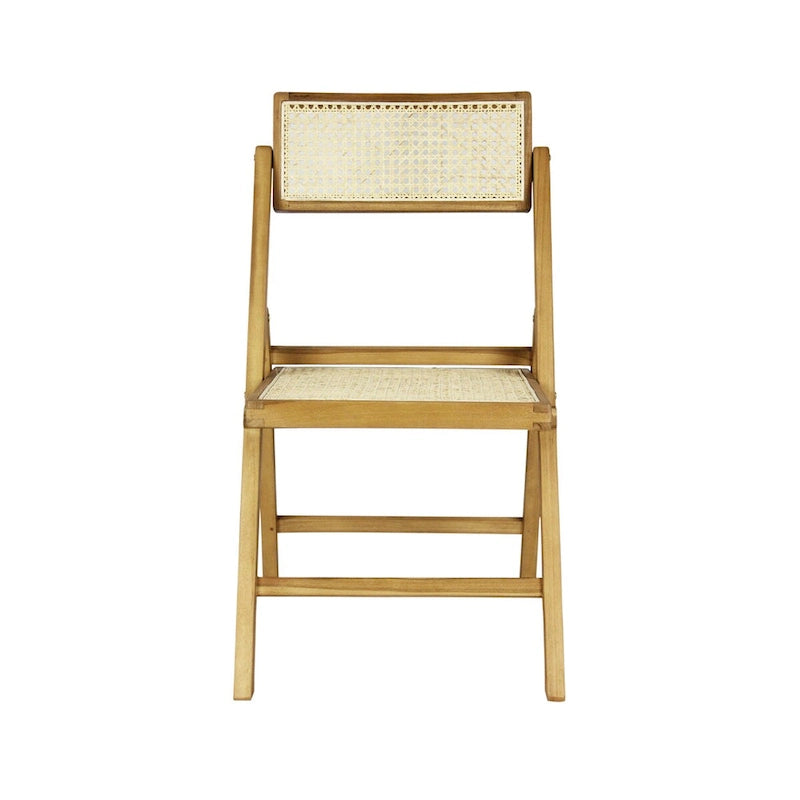 Chaise pliant vintage en bois et rotin du milieu du siècle avec dossier réglable (lot de 2)