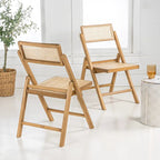 Chaise pliant vintage en bois et rotin du milieu du siècle avec dossier réglable (lot de 2)