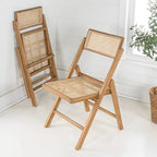 Chaise pliant vintage en bois et rotin du milieu du siècle avec dossier réglable (lot de 2)