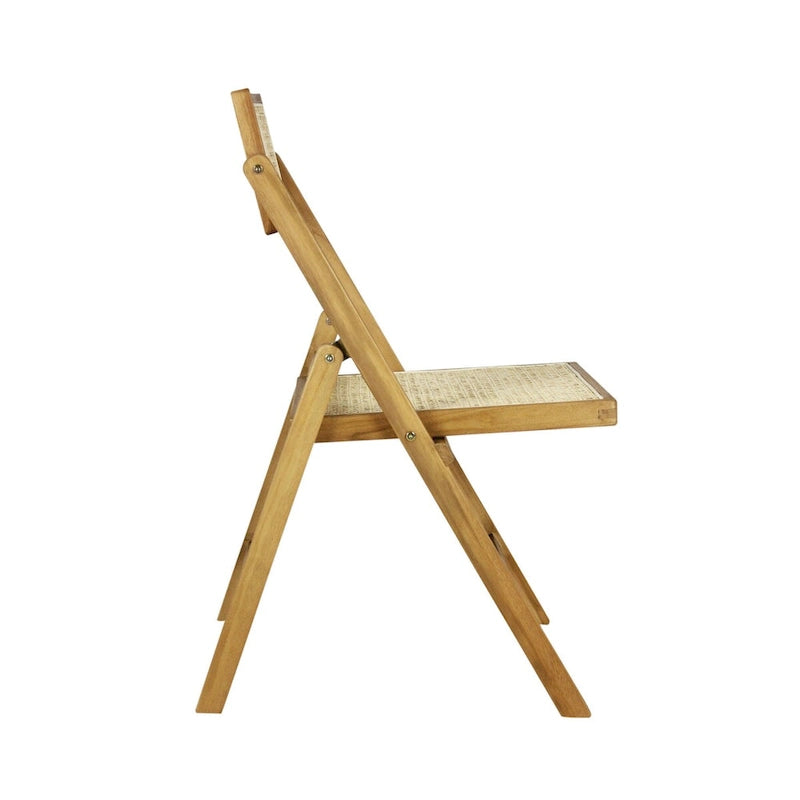 Chaise pliant vintage en bois et rotin du milieu du siècle avec dossier réglable (lot de 2)
