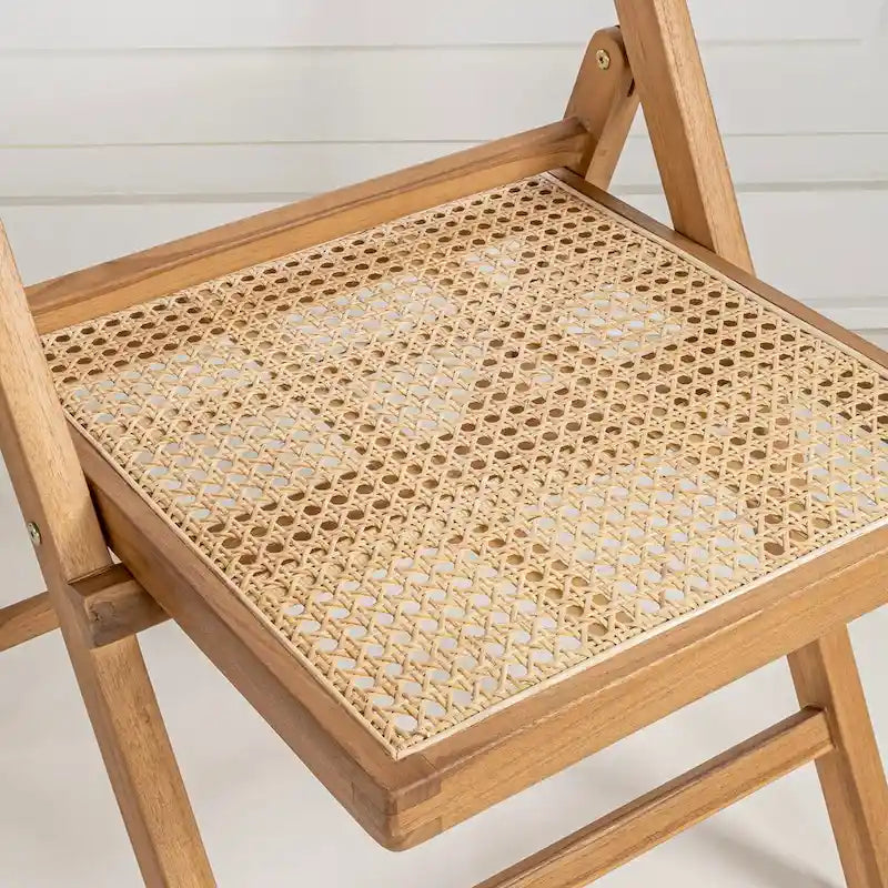 Chaise pliant vintage en bois et rotin du milieu du siècle avec dossier réglable (lot de 2)