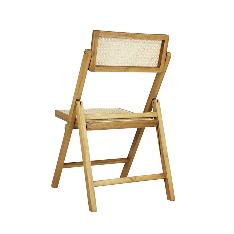 Chaise pliant vintage en bois et rotin du milieu du siècle avec dossier réglable (lot de 2)