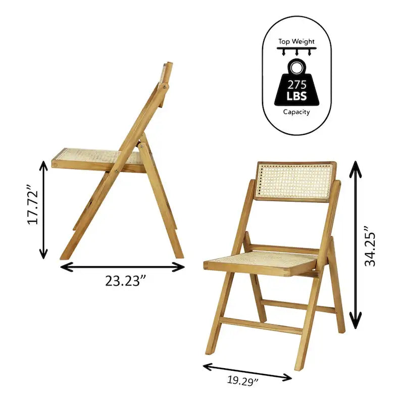 Chaise pliant vintage en bois et rotin du milieu du siècle avec dossier réglable (lot de 2)