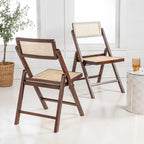 Chaise pliant vintage en bois et rotin du milieu du siècle avec dossier réglable (lot de 2)
