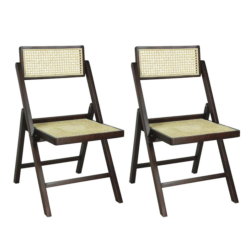 Chaise pliant vintage en bois et rotin du milieu du siècle avec dossier réglable (lot de 2)