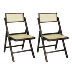 Chaise pliant vintage en bois et rotin du milieu du siècle avec dossier réglable (lot de 2)