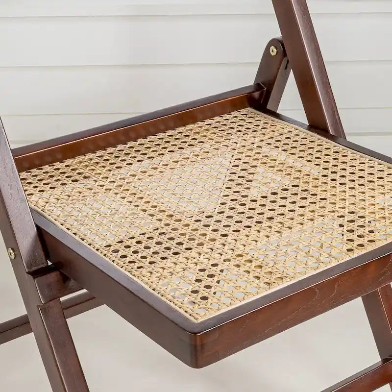 Chaise pliant vintage en bois et rotin du milieu du siècle avec dossier réglable (lot de 2)