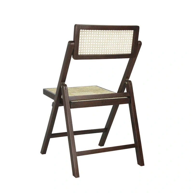 Chaise pliant vintage en bois et rotin du milieu du siècle avec dossier réglable (lot de 2)